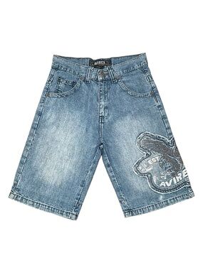 Avirex Boy’s Graphic Blue Denim Jean Shorts Sz 10 Streetwear